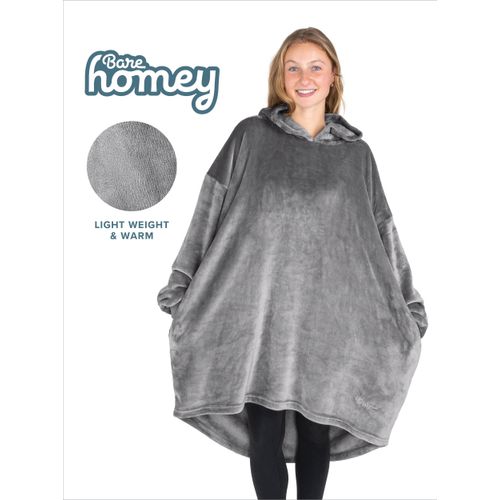 Bare Home Microplush Wearable Blanket with Side Pockets - Soft and Plush - Warm and Cozy - Adult & Kid Sizes (Adult, Grey)
