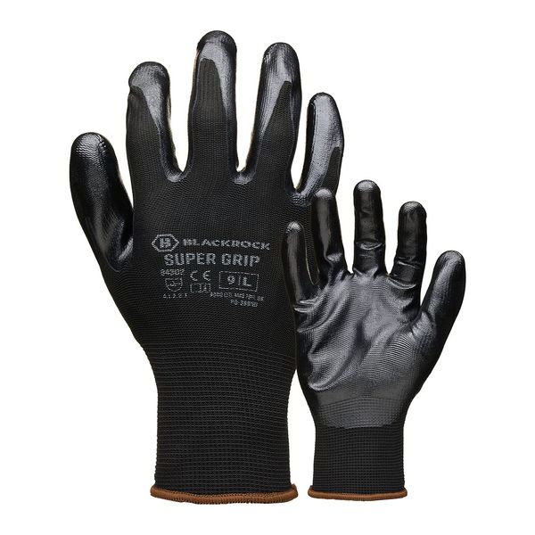 Blackrock Super Grip Work Gloves, Black Nitrile Gloves, Safety Gloves Men Women, Working Gloves, Roofing Gloves, Warehouse Gloves, Thin Work Gloves, DIY, Gardening Gloves, Outdoor - Size 8/Medium