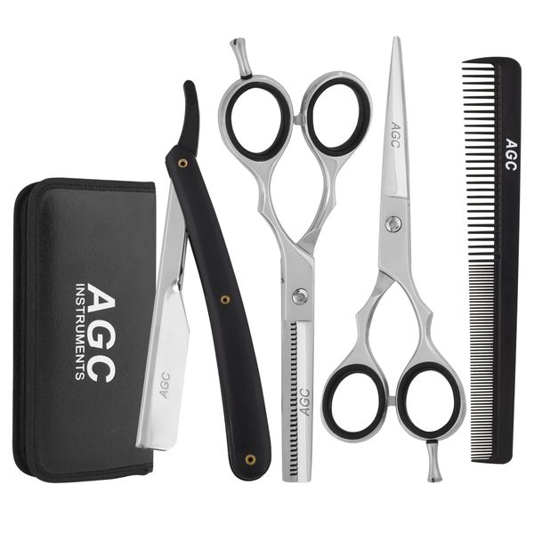 Generic Hair Cutting Scissors Kit - Professional 4 PCS Haircut Scissors Set with 6"" Thinning/Texturizing Scissors, Straight Shears for Men Women Home Salon Barber (Pack of 4), Normal, Silver