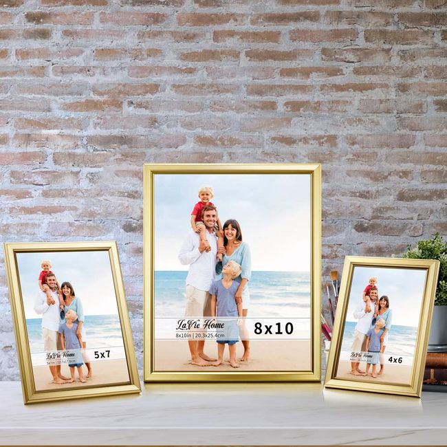 Lavie Home 5x7 Picture Frames (6 Pack, Gold) Simple Designed Photo Frame with High Definition Glass for Wall Mount & Table Top Display, Set of 6