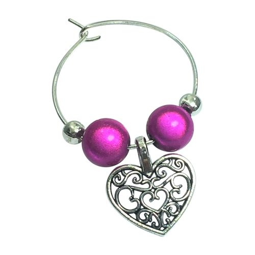 Bright Colour Antique Hearts Wine Glass Charms with Gift Box