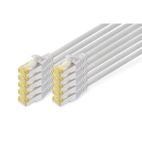DIGITUS LAN cable Cat 6A - 0.5m - 10 pieces - RJ45 network cable - S / FTP shielded - Compatible with Cat-6 & Cat-7 - gray
