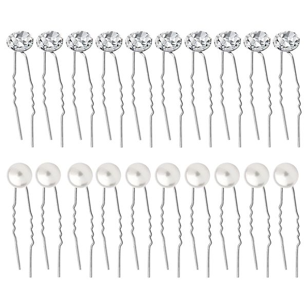 20 Pcs Haarnadeln Hochzeit für Braut, U-Form Braut haarschmuck, Silber Strass Perlenhaarnadel für Bräute Brautjungfern Frauen Mädchen