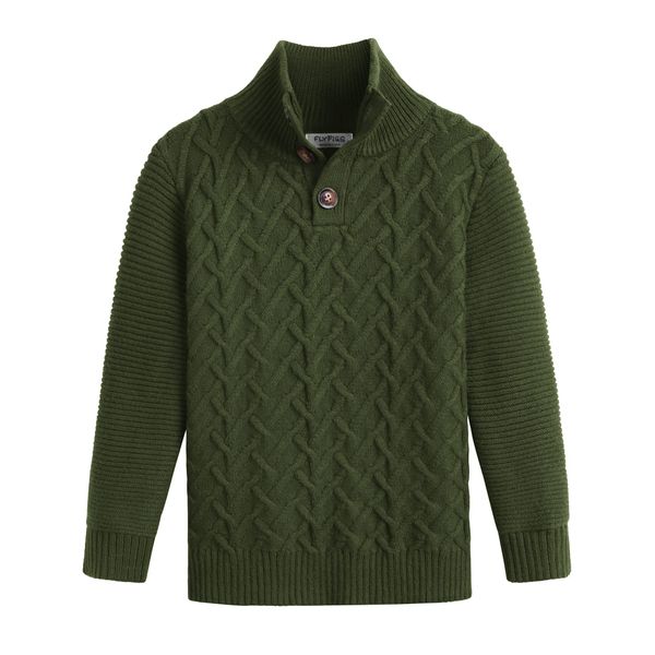 Flypigs Kids and Boys Mock Neck Pullover Knitted Sweater Army Green