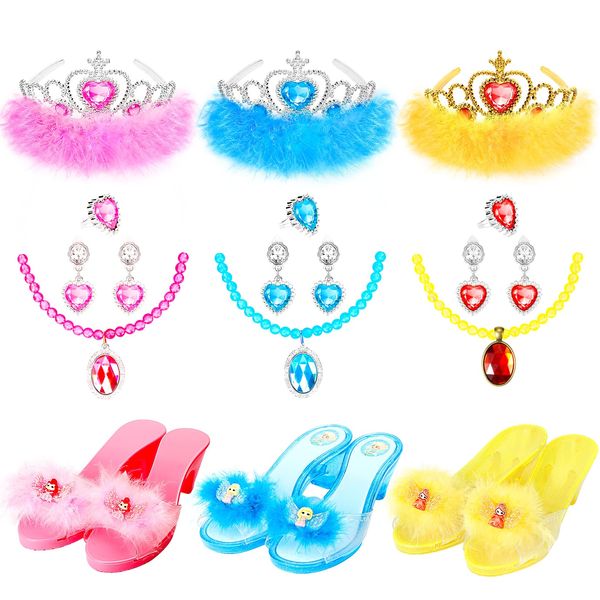 Mastom Princess Dress Up Shoes Set, Toddler Pretend Jewelry Boutique Kit, Girls Role Play Dress Up Toys, Princess Shoes Crown Necklace Earrings Ring Gift Set for Little Girls Aged 3-6 Years Old