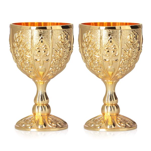 Vintage Chalice Goblet,2Pcs 30ml/1.06Oz Gold Wine Glasses Wine Goblet,Goblet Golden Wine Glasses Embossed Cup Metal Embossed Wine Cup Wine Liqueur Cup Shot Glass for Kitchen, Home, Bar