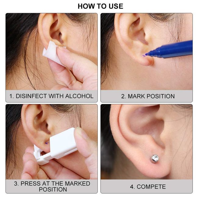 4 Pack Self Ear Piercing Gun Disposable Self Ear Piercing Gun Kit With  Earring Studs Safety Ear Piercing Gun Kit Tool
