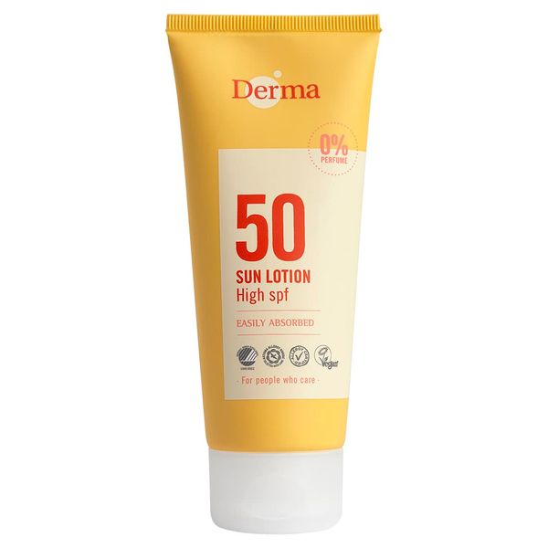 DERMA Sonnenlotion LSF 50 UVA-UVB für Gesicht und Körper | Nicht-fettend, Wasserfest | Feuchtigkeitsspendend Sonnenschutz mit Aloe Vera und Natürlichen Ölen | Parfümfrei für Empfindliche Haut | 100ml