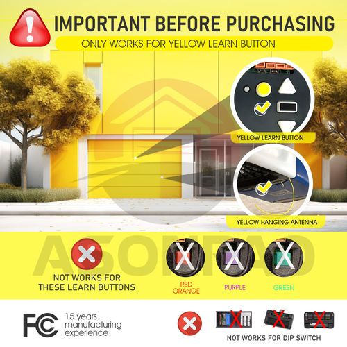 2 for 893LM 953ESTD LiftMaster Chamberlain Garage Door Opener Security+2.0 MyQ Yellow Learn Button 3-Year-Warranty