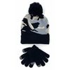 Thingimijigs Boys Camo Pattern Knitted Bobble Hat and Matching Touch Screen Magic Gloves Set - Black