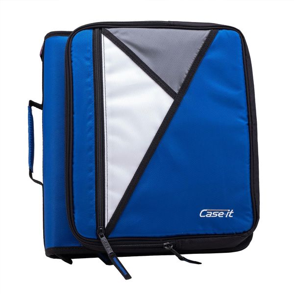 Case-it The Universal Zipper Binder - 2 Inch O-Rings Padded Pocket That Holds up to 13 Laptop/Tablet Multiple Pockets 400 Page Capacity Comes with Shoulder Strap Midnight Blue LT-007