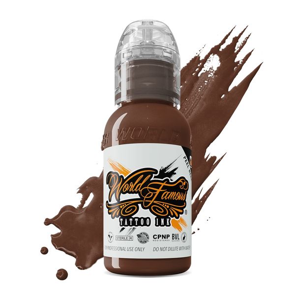 World Famous Brown Tattoo Ink, Vegan and Professional Ink, Made in USA, Warm Mink Brown, 1 oz