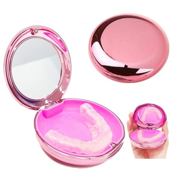 AT Product Mouthpiece Case, Portable, Mirror Included, Denture Case, Retainer Case (Pink)