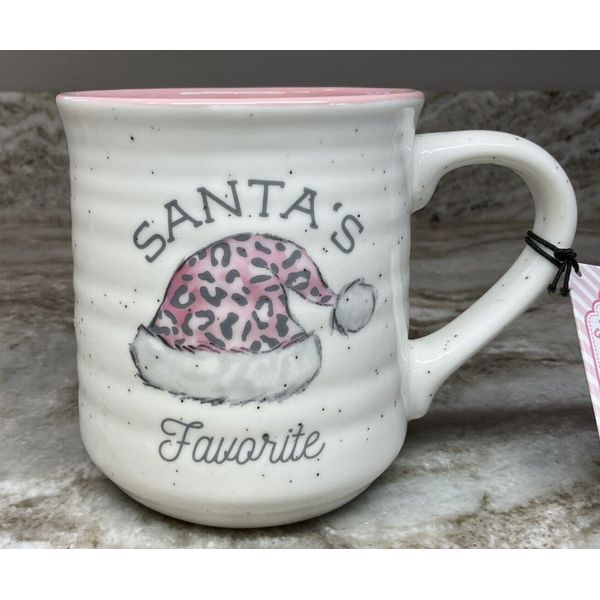 Large Coffee Mug Santa’s Favorite Pink With Santa Hat Peppermint & Pine. New.