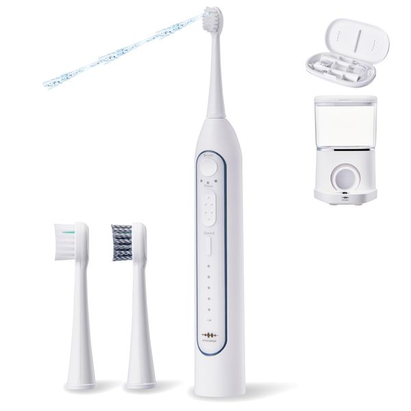 WAVEWAVE Official Electric Toothbrush, Jet Washer, Includes Oral Cleansing Function, Water Floss Function, 2 in 1 Hydraulic Interdental Tooth, Tartar Removal, Includes 2 Brush Heads, USB Rechargeable, IPX7 Waterproof, White