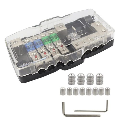 RAGBUSCLE 0/4GA Input 4-Way Camper Car Audio Distribution Fuse Block with Ground, 30A 60A 80A Fuse for Cars, SUVs, buses, RVs, yachts, ships, Multi-Functional Mini ANL Fuse Box Distribution Block