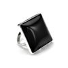 Sterling Silver Square Black Agate Gemstone Diamond Shaped Adjustable Ring