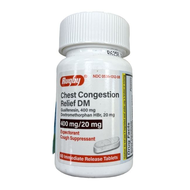 Rugby Chest Congestion DM Tabs 400/20mg 60ct  Expectorant / Cough Supressant ~