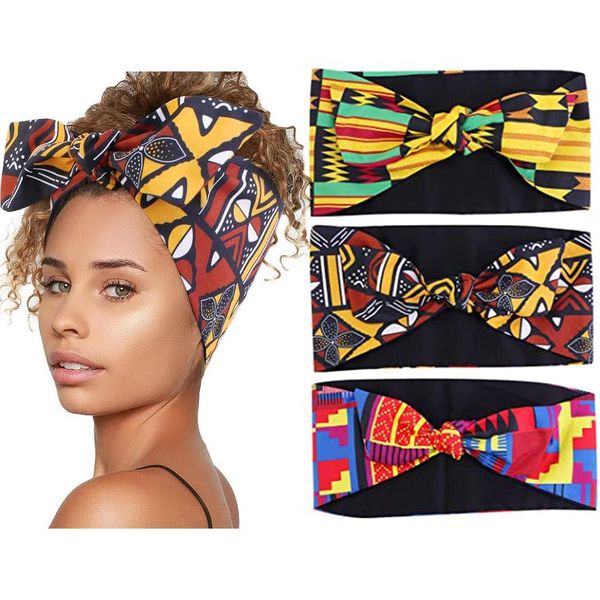 Yean Afrikanisches Stirnband, geknotet, breites Haarband, Yoga, afrikanische Headwraps für Frauen und Mädchen (3 Stück) (A)