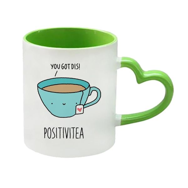 You Got Dis!11oz Heart Handle Cup, Coffee, Tea Mug. (Green)