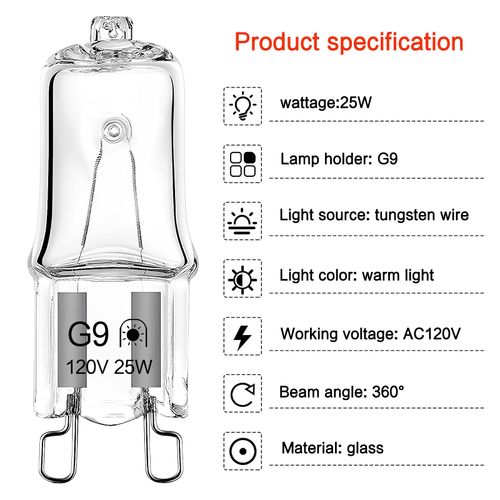 FFOTD G9 Halogen bulb25W 120V dimmable T4 JCD Double Needle lampXenon Small Light Bulb for Chandeliers, Pendants, Cabinet Lights, ovenBulbs Bathroom Light Bulbs(10 Packs) (G9-25W-10pack)