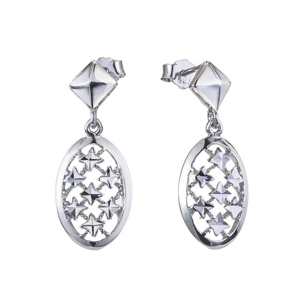 Sterling Silver Diamond Cut Oval Drop Earrings