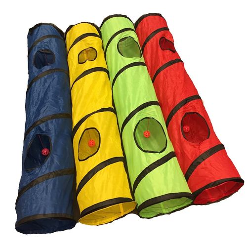 Shop4Omni Kitty Cat Play Tunnel Pet Toy - Four Exit Holes - 4 Feet Long (Yellow)