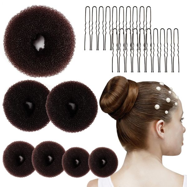 Hair Bun Maker for Long Hair - MAQIHAN Hair Donut for Updos Sock Bun for Woman Donut Buns for Hair Bun Holder Ballet Bun kit with 20 Hair Bun Clip,1 Extra Large,2 Large,2 Medium,2 small Hair Bun Maker