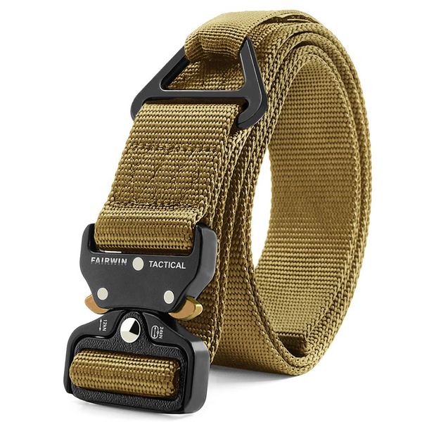 FAIRWIN Tactical Rigger Belt, 1.7” Nylon Webbing Belt with V-ring Heavy-Duty Quick-Release Buckle (Brown, S(Waist 30''-36''Width 1.7''))