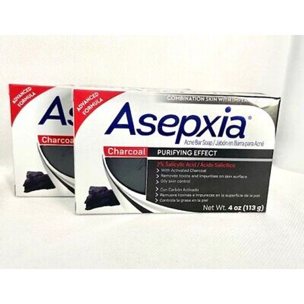Asepxia Charcoal Acne Bar Soap( 2 Pack ) 4oz each/Jabon en Barra par Acne