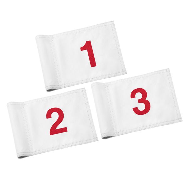 KINGTOP Numbered Golf Flag 8x6 Inch – Upgraded Double Layer 420D Nylon, Double Sided Printing, Tube Inserted – Mini Practice Putting Green Flags for Yard, White #1-3