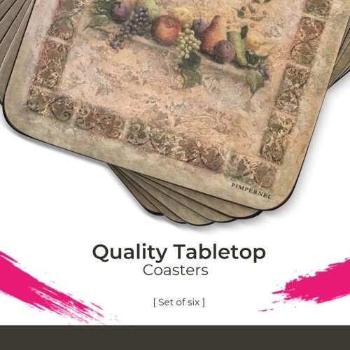Pimpernel Tuscan Palette Coasters - Set of 6 (4” x 4”), Cork, Vibrant Tuscan Design, Easy to Clean, Ideal for Dining, Great for Everyday Use & Special Occasions - Heat & Stain Resistant