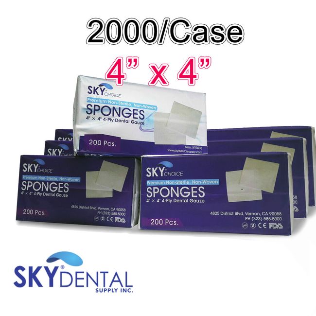 2000/Case 4 Ply Dental 4x4 Non Woven NS Cotton Gauze Sponge HIGH QUALITY