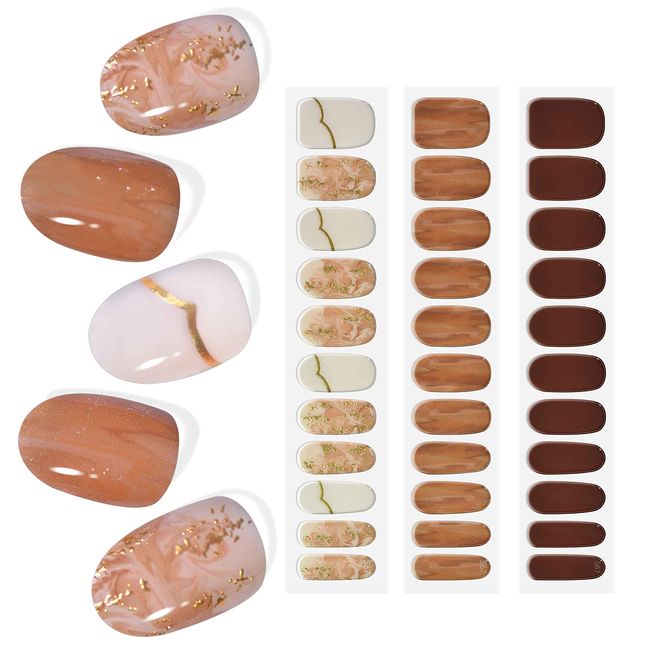 MISS MODA Nail Stickers, Curing Type, Salon Grade, 3D Feel, Easy Off, Stick On Gel Nails, Starter Kit, Just Stick On, 33 Tips Construction, Gold Amber