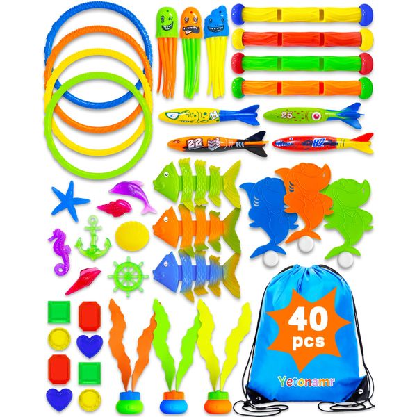 Yetonamr 40 Pcs Pool Diving Water Toys for Kids, Fun Swimming Pool Games Sinking Toy Set for Boys Girls