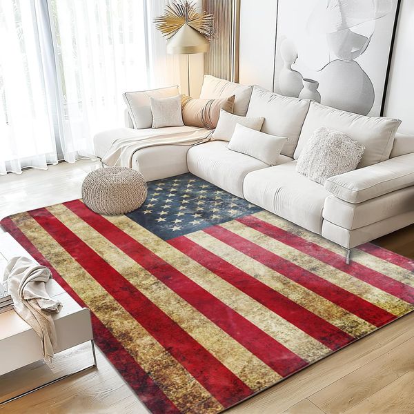 Vintage American Flag Area Rugs 5x7 Washable Area Rugs for Living Room Throw ...
