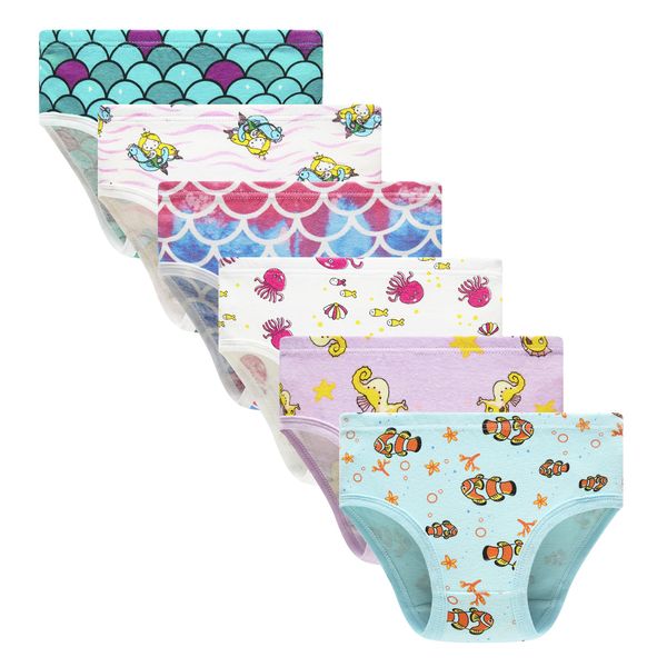 Family Feeling Little Girl Underwears Soft 100% Cotton Panties Little Girls' Undies Assorted Underwear (Pack of 6) Size 6 7