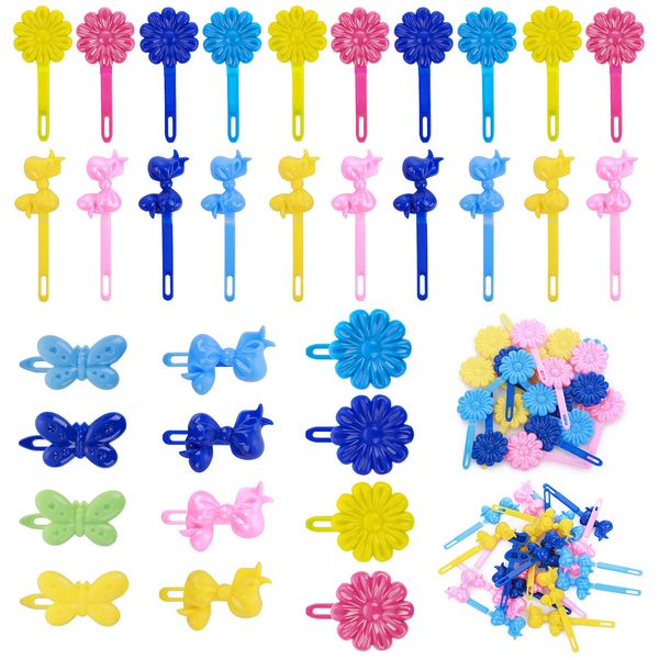 72 Pieces Self Hinge Plastic Hair Barrettes for Girls Multi-coloured Flower and Bowknot Hair Clips 80s 90s Bow Flower Hair Tie Hair Accessories Set (Random Color)