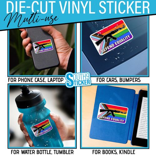 (3Pcs) Defend Equality Sticker LGBT LGBTQ+ Rainbow Pride Stickers 3" Guns Pride Month Trans Gay Waterproof Die-Cut Vinyl Sticker for Laptop Water Bottle Phone Car Gifts for Her Him Friends 3 Inches