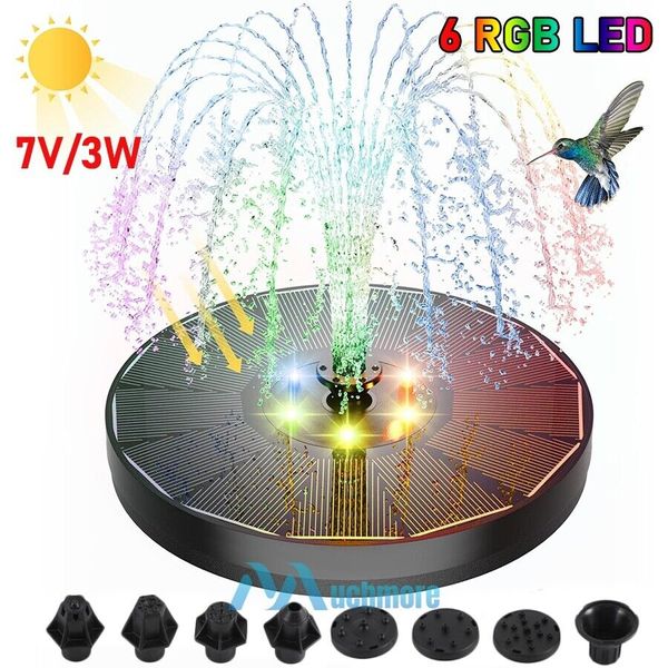 Solar Powered Fountain with Color LED Lights 8 Nozzles 4 Fixers for Garden Pond