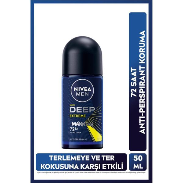 Men Erkek Roll-on Deodorant Deep Extreme 50ml, 72 Saat Anti-perspirant Ter Koruma, Yeni Enerji