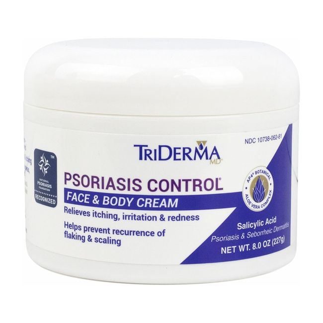 TriDerma Psoriasis Control Face & Body Cream, No Cortisone, Moisturizing 8oz Jar