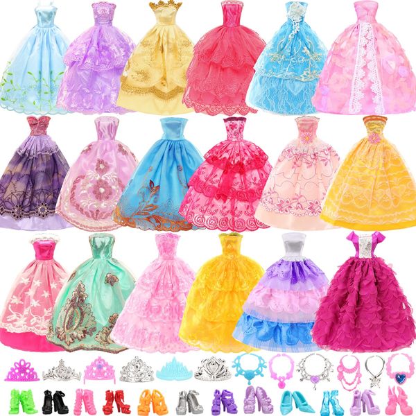 BARWA 10 Pcs Dresses with 17 Accessories Handmade Doll Clothes and Accessories Wedding Gowns Party Dresses for 11.5 inch Dolls