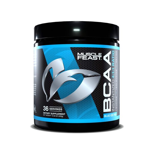 Muscle Feast Vegan BCAA Powder 4:1:1 Ratio Keto Friendly Sugar Free Post Workout Recovery, Blue Ice Pop, 300g