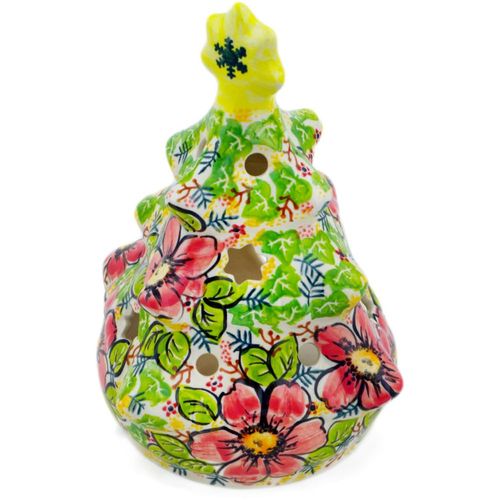 Authentic Polish Pottery Christmas Tree Candle Holder Signature UNIKAT in Wild Peonies Design Handmade in Bolesławiec Poland + Certificate of Authenticity