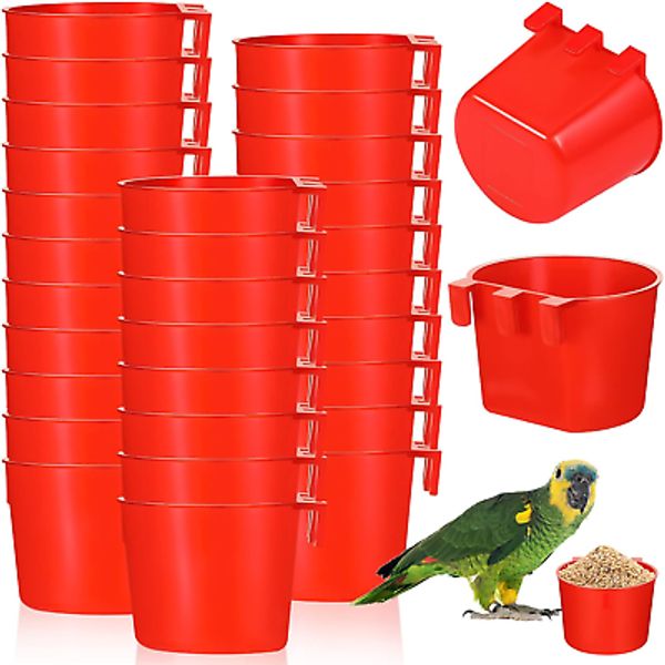 30 Pcs Cage Cups Birds Feeders Bird Water Dispenser Hanging Quail Waterer Plasti