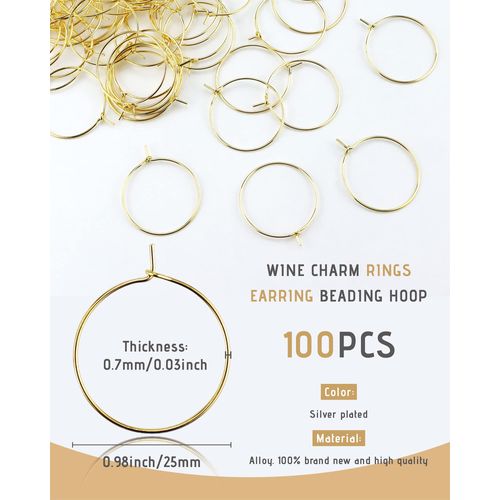 JIALEEY 100PCS Wine Glass Charm Rings 25mm Gold Plated Open Jump Ring Earring Beading Hoop for Jewelry Making Wedding Birthday Party Festival Favor