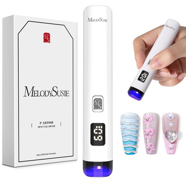 Melodysusie Handheld UV Light for Gel Nails, ART01R Cordless Gel X Nail Lamp Rechargeable with LCD Display, Eye-Protective Cover Flash Cure Nail Dryer for Rhinestone Glue Decoration DIY at Home