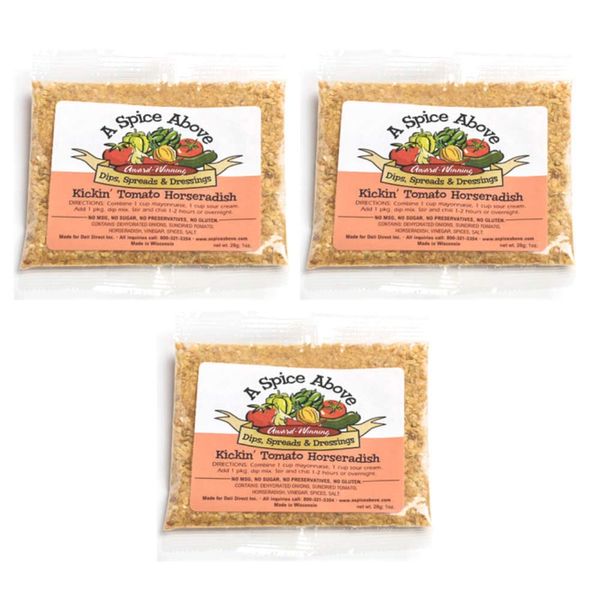 A Spice Above Dips, Spreads, and Dressing Mixed Seasonings Party Packets, 3 Pack (Kickin Tomato Horseradish)