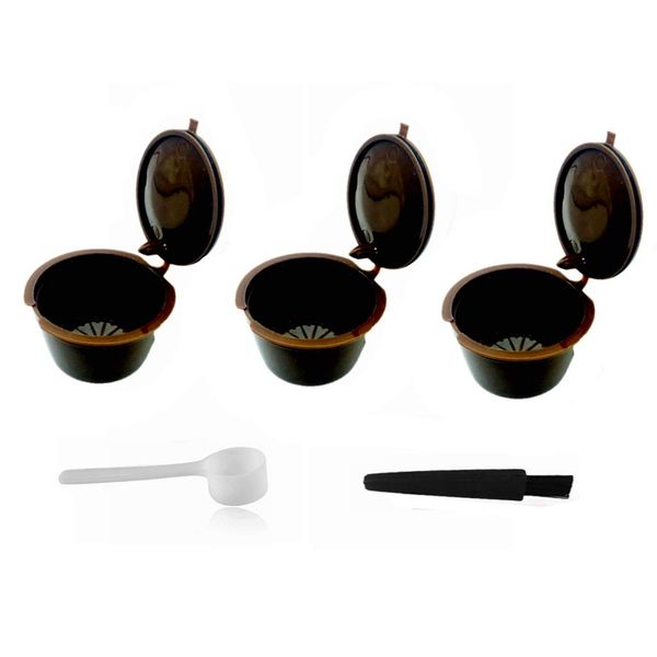 LIGICKY Set of 3 Refillable Coffee Capsules Cup Filter for Dolce Gusto Reusable Coffee Pods with Spoon and Cleaning Brush